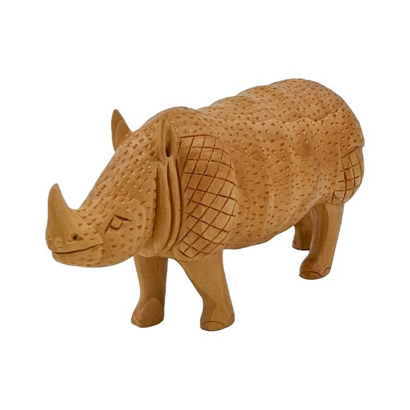 Handmade Wooden Rhinoceros With Stone Artwork (3inch) - Picture 4 of 4